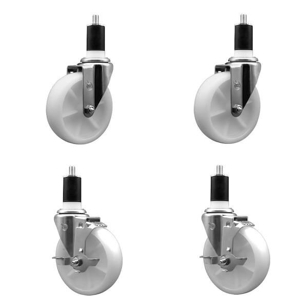 5'' Nylon Wheel Swivel 1-1/2'' Expanding Stem Caster Set 2 Brakes, 4PK